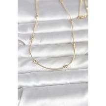 14k Gold Renk Yılan Zincirli Damla Topçuk Model 60 Cm Kadın Kolye Çok renkli