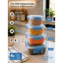 4 Lü Kilitli Saklama Kabı Sızdırmaz Bpa İçermez Mavi Renk Diğer