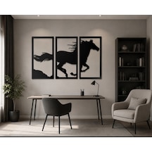 3 Parçalı Modern At Figürlü Mdf Tablo Seti 90x50 Cm Duvar Dekoru