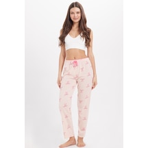 Tudors Kadın Regular Fit Klasik Kesim Viskon Beli Lastikli Fiyonk Detaylı Baskılı Turuncu Pijama Altı-51009