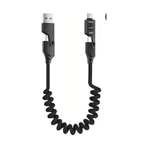 Pda Teknoloji 65w Type-c+usb A To Type-c+lightning Akordiyonlu Hızlı Şarj Kablosu 1.5m Siyah 65w Spiral, 4 İn 1 Diğer