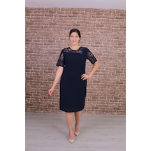 Nidya Moda Büyük Beden Kadın Lacivert Dantelli Abiye Elbise-4160l Lacivert