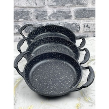 Mabeyn 3'lü Set Döküm Siyah Granit Sahan Tava 22cm-20cm-18cm 3lü