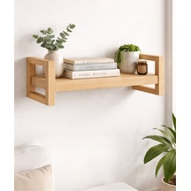 Doğal Masif Ahşap Kitaplık Ve Dekoratif Duvar Rafı - 30x8x11 Cm Modern Tasarım Bej