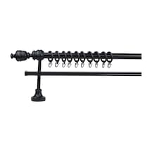 Siyah Efil Demonte Başlıklı Ahşap Rustik Perde Askısı - Tek Raylı - 225 Cm