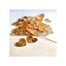 Pleksi Kalp Çikolata Üstü Yazıları Damat Kahvesi Gold Renk Kalp 25 Adet Altın