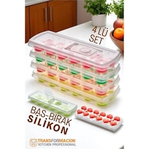 Zenvac Buz Kalıbı - Bas-bırak Kapaklı Silikon Buz Kalıbı 4 Lü Set 721815 Zenvac29 Renkli
