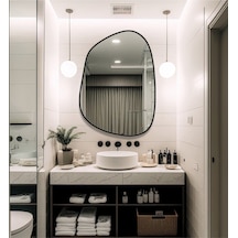 Asimetrik Ayna, Konsol Aynası, Dresuar Aynası, Duvar Aynası 75 X 55 Siyah