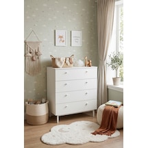 Robinhome Bebek Odası Çocuk Odası Geniş Şifonyer 4 Çekmeceli Ahşap Ayaklı Beyaz