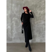 Anbly Collection Bisiklet Yaka Yandan Büzgülü Triko Uzun Elbise