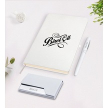 Kişiye Özel Isimli Beyaz Defter Kalem Kartvizitlik Hediye Seti-5