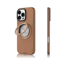 iPhone Uyumlu 16 Pro Max Kılıf Magsafe Özellikli 360 Standlı Deri Desenli Youngkit Tech Leather Serisi