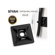 100 Adet Yapışkanlı Kroşe Siyah 28x28 Mm Kablo Bağı Tutucu Sabitleme Klipsi Balon Süs Askı Aparatı