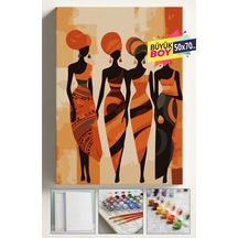 Sayılarla Boyama Seti Numaralı Tuval Fırça Boya Dahil Kasnaklı Set 50x70 Cm - Sanatsal Kadınlar