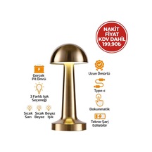 Noas Atina Yl86-1231 Mantar Masa Lambası 3 Fonksiyonlu Oval Metal Renkli Dokunmatik Type-c Şarjlı Diğer