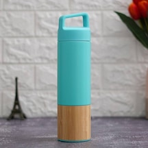 600 Ml Bambu Tabanlı Kulplu Çelik Termos Mug - 5 Renk Seçenekli Sıcak/soğuk Tutucu Seyahat Bardağı Turkuaz Açık Beyaz