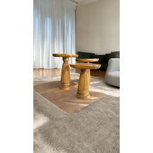 Wood Ahşap 3 Lü Set Mantar Yan Sehpa Model / Meşe Renk