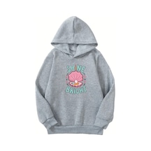 Unisex Gri Cocuk Kapüşonlu Sweatshirt Shine Boardbaskılı, Şardonlu Kalın Kumaş Gri