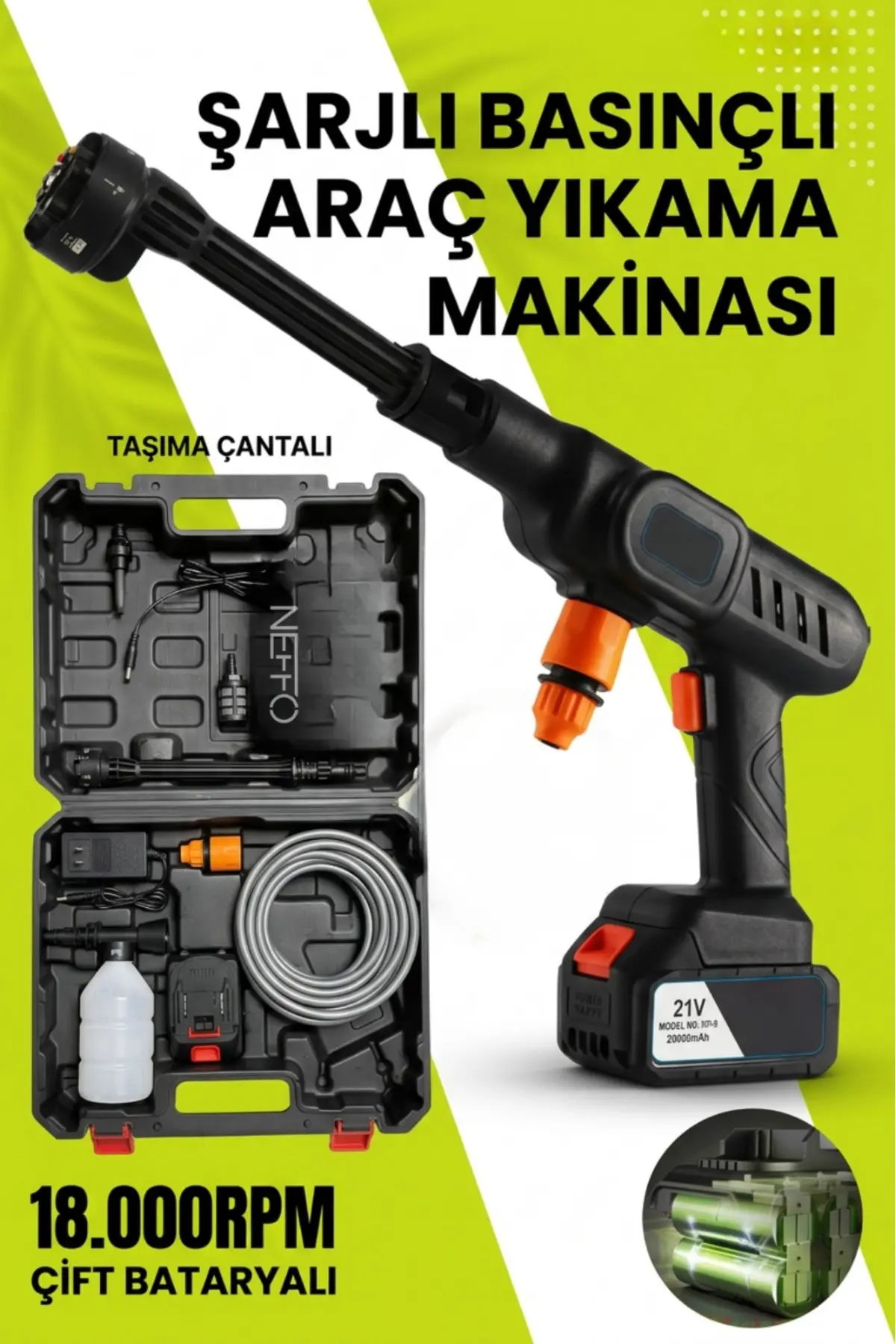 Şarjlı Ve Yüksek Basınçlı Oto Yıkama Ve Sulama Tabancası Siyah