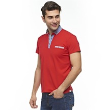 Erkek Düz Penye Kırmızı Kısa Kollu Polo T-Shirt,At-P-21008 (504197403)