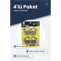 Asma Kilit 60 Mm Kısa Kancalı Çelik Joker Anahtarlı 4'lü Paket De