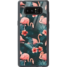 Samsung Uyumlu Note 8 Flamingo Leaf Tasarımlı Glossy Telefon Kılıfı Çok Renkli
