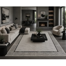 Hoom Rugs Elegant 10507 Krem Gri Çerçeveli Salon Halısı