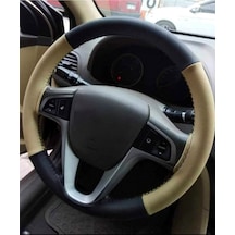 Hyundai I30 Uyumlu Deri Dikmeli Direksiyon Kılıfı Bej Siyah 4parçalı