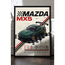 Mazda Mx5 Siyah Ahşap Çerçeveli Poster, Dekoratif Araba Duvar Tablosu