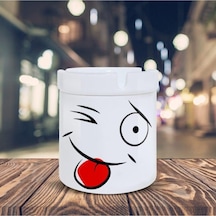 Hobishop 7413 Dil Çıkaran Emoji Baskılı Küllük Seramik Kül Tablası-90170 Beyaz