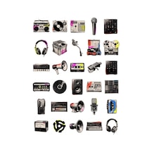 30 Adet Retro Dj Ve Beat Müzik Sticker Seti - Laptop, Defter, Telefon Çok Renkli