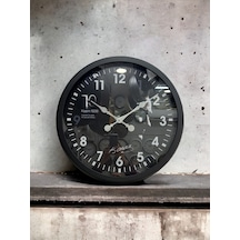 Siyah Metal Çerçeveli Atatürk Duvar Salon Ofis Saati Çap 60 Cm Siyah