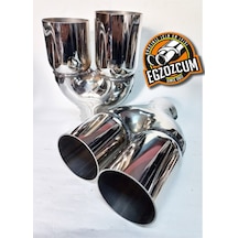 Çift Yönlü 76 Mm. Full Paslanmaz Krom Çiftli Takım 2 Adet Sağ/sol Egzoz Ucu Eksoz Başlığı Krom