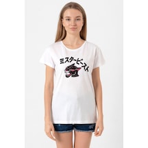 Mr Beast Kanji Beyaz Kadın Bisikletyaka Tshirt Beyaz