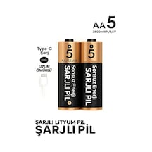 Exenar - Siyah - Şarjlı Kalın Kalem Pil Aa Şarj Edilebilir Pil 1.5v 2800mwh Lityum-ion Kalın Pil Aa 5 Type-c Şarjlı