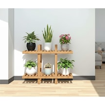 Doğal Köknar Ahşap 2 Katlı Dekoratif Çiçeklik - 100x100 Cm Derinlik 25 Cm Büyük Boy Saksı Standı Kahverengi