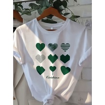 Uyguntarz Unisex Kirishima Kalp Desenli Baskılı Tasarım Tshirt Beyaz