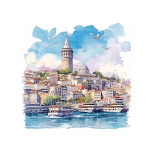 İstanbul Suluboya Poster Duvar Kağıdı Renkli