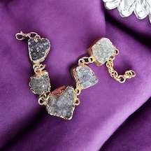 Altın Varak Kaplama El Yapımı Tasarım Doğal Taş Ametist Bileklik / Bilezik Altın - Gümüş