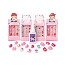4'lü Çocuk Takma Tırnak Seti, Sevimli Karakterli Yapıştırmalı Çocuk Tırnakları, Kolay Tak Çıkar, Güvenli, Renkli Nail Art Oyun Seti, Kız Çocukları İçin Hediye, Prenses Temalı, 4 Farklı Desen.