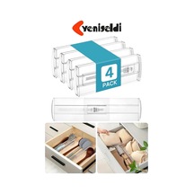 4 Adet Ayarlanabilir Yapışkansız Kilitlenebilir Şeffaf Çekmece Bölücü Plastik Organizer Düzenleyici Diğer