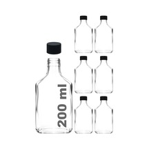 200 Cc Kapaklı Cold Brew Şişesi 200 Ml Yassı Soğuk Kahve Cam Şişe 6 Adet Siyah Plastik