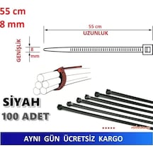 100 Adet 55Cm X 8Mm Plastik Kelepçe Kablo Bağı Siyah
