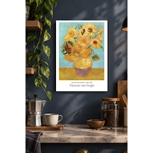 Ayçiçeği Vazosu Desenli Dekoratif Mdf Tablo, Çerçeve Görünümlü Ahşap Poster
