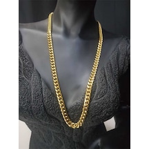 Vog Unisex Vip Çelik Altın Görünümlü 7 Mm Gürmet Model Zincir Kolye