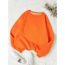 Startmore Turuncu Unisex Düz Renkli Oversize Bisiklet Yaka Pamuklu