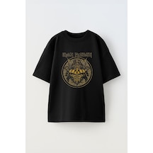 Thewert Unisex Iron Maıden Samuray Tasarım Baskılı Pamuk Sıyah Oversize T-shirt Siyah