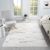 Beyaz Çok Renkli Yatay Blok Desenli Modern Halı - Nd5114mv