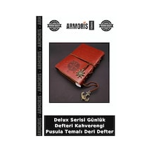Delux Serisi Günlük Defteri Kahverengi Pusula Temalı Deri Defter Çok Renkli