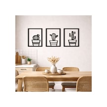 Arliadesign 3 Parçalı Kare Şeklinde Kaktüsler Ahşap Tablo Seti / Duvar Dekoru / Siyah 3 Mm Mdf